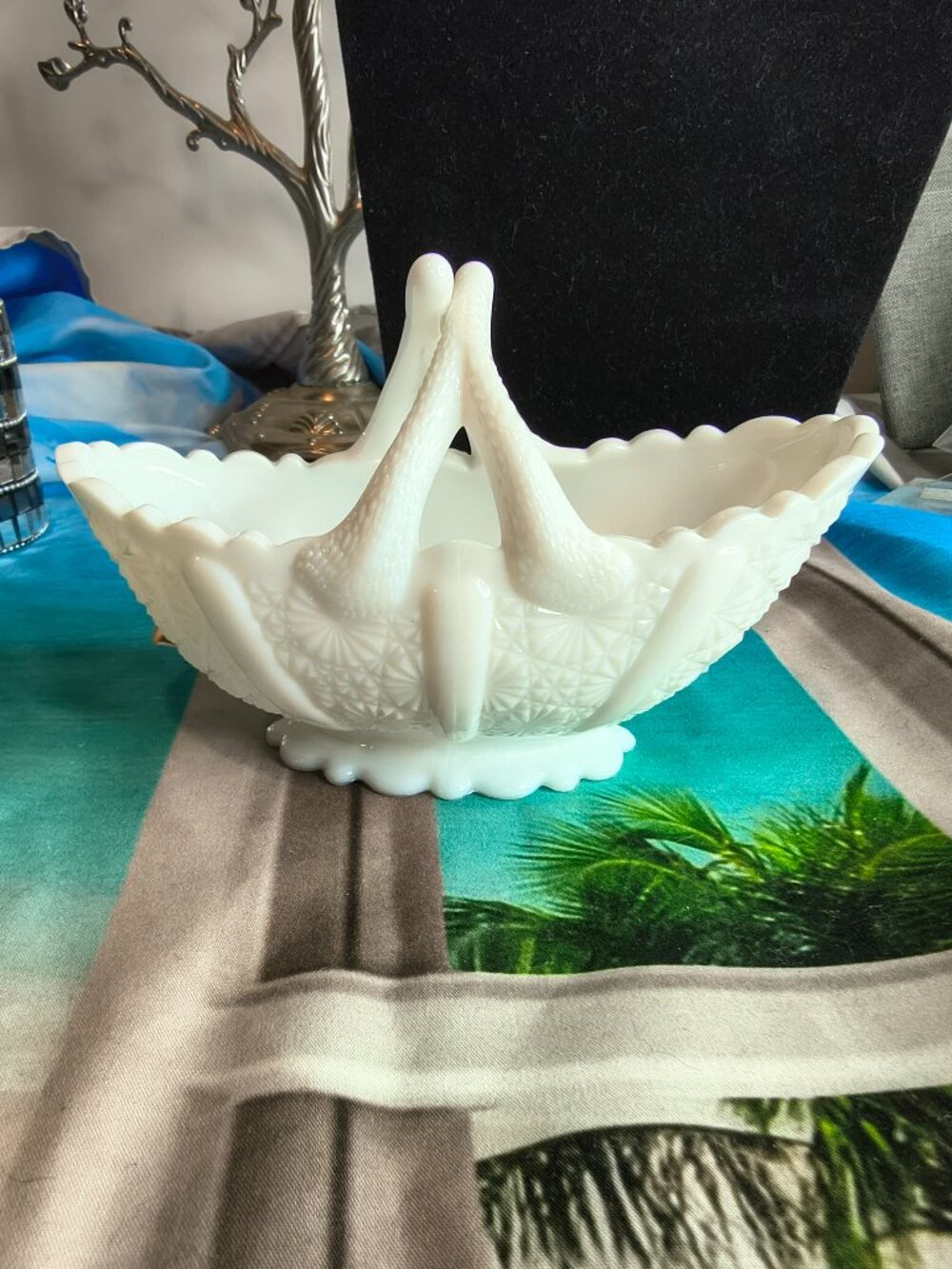 Vintage Fenton Milk Glass Basket